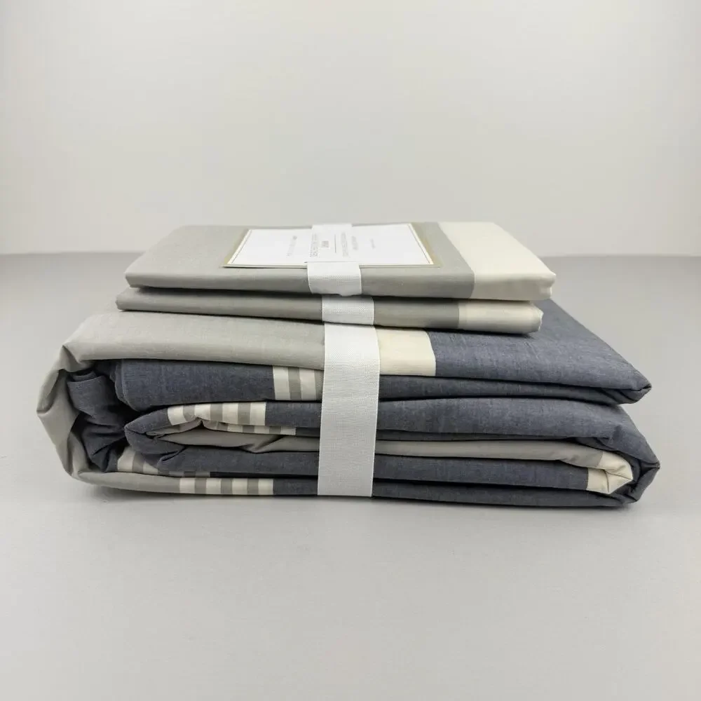 Pottery Barn Teen Beachstone Stripe Duvet Cover FULL/QUEEN & 2 STD Shams Gray